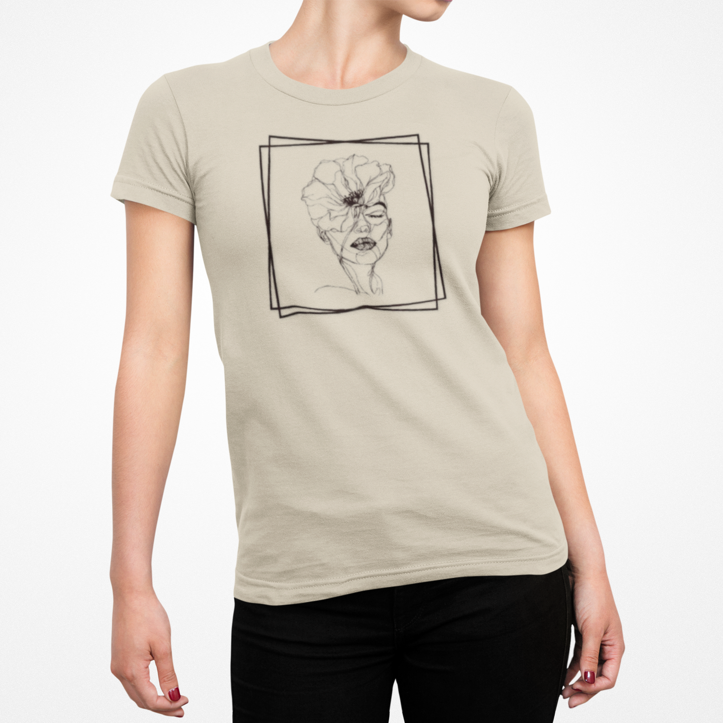 Minimalist Line Art Woman T-Shirt | Floral Face Abstract Art Tee | Feminine Aesthetic Top